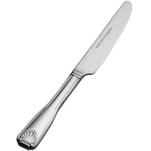 Bon Chef S2017 Shell 7" 13/0 Stainless Steel European Size Solid Handle Butter Knife - 12/Case