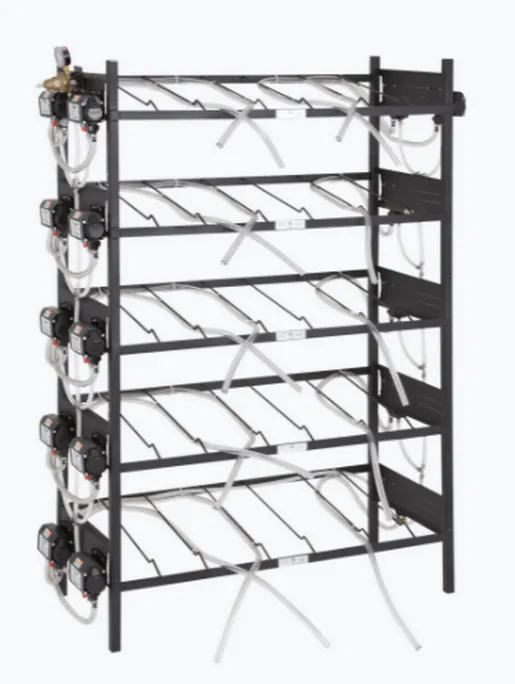 BIB (Bag In Box) Rack Organizational System with Regulators and Pumps, 15 Box Capacity (3 Boxes Wide x 5 Boxes High)