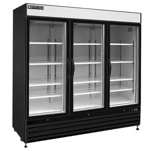 Maxx Cold MXM3-72RBHC 72 Cubic Ft. Triple Glass Door Black Merchandiser Refrigerator, Free Standing, 115V