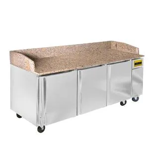 PrepRite PPT843C-8403 84-inch 3-Door Refrigerated Prep Table with Granite Top, Back, and Side Rails